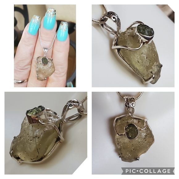 Genuine Libyan Desert Glass & Czech Moldavite Pendant (both tektites) - Picture 6 of 6